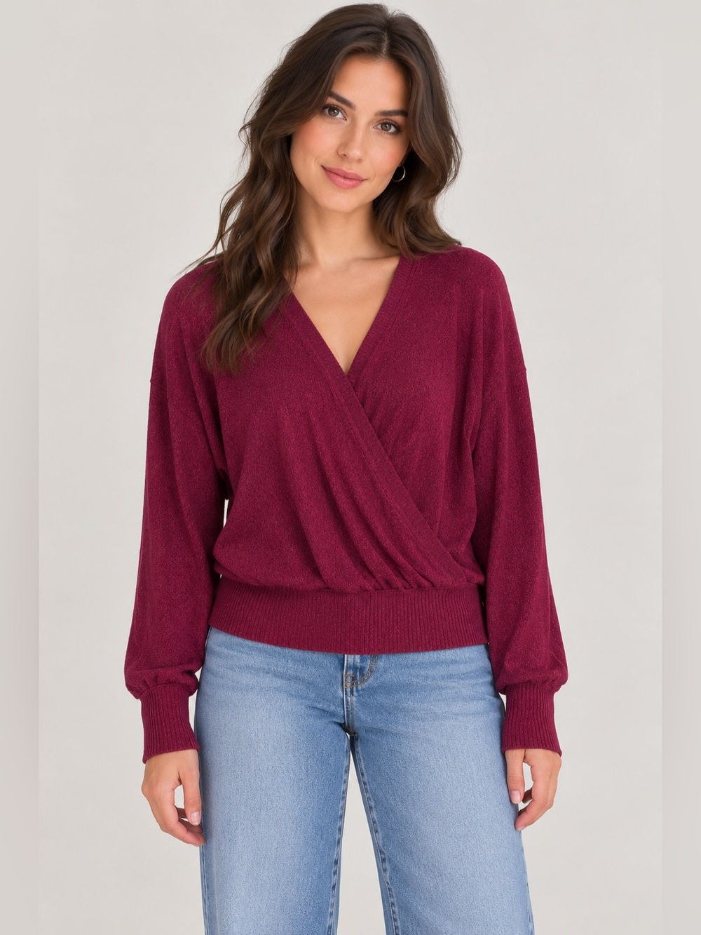 Anthropologie Magenta Wrap V-Neck Sweater M
